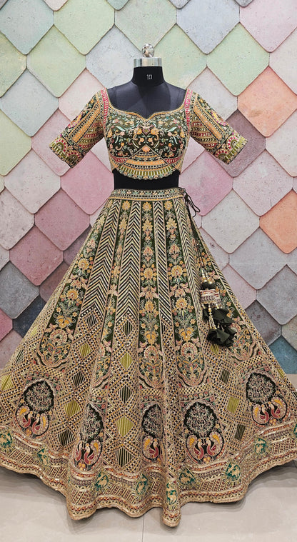 Awesome green peacock Crop top Lehengal