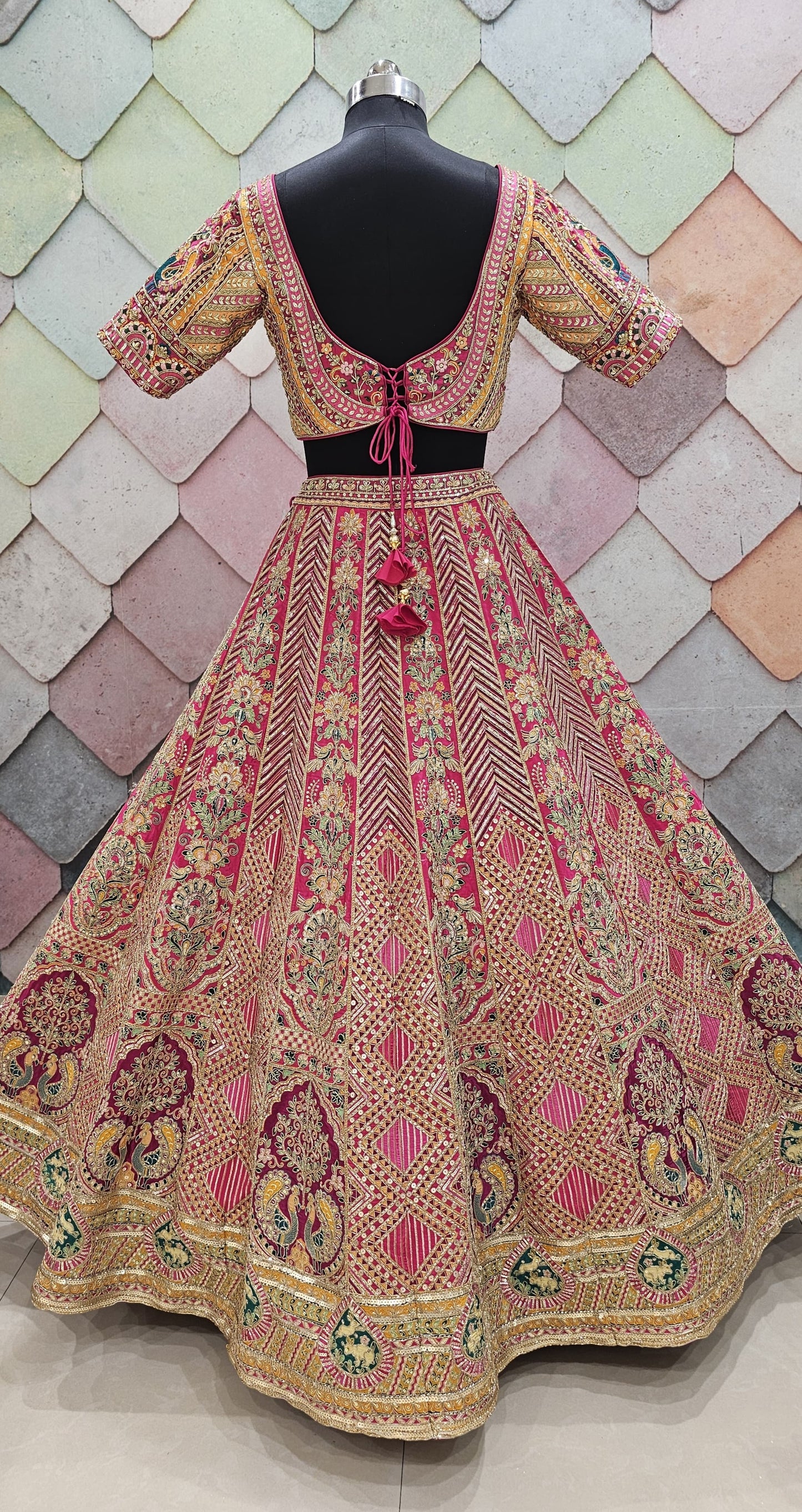 Awesome green peacock Crop top Lehengal