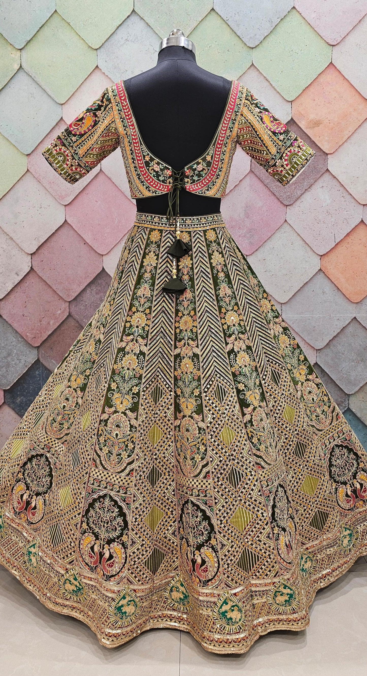 Awesome green peacock Crop top Lehengal