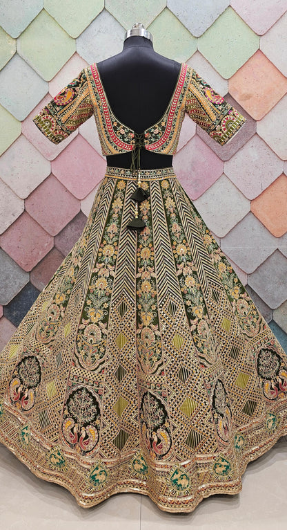 Awesome green peacock Crop top Lehengal