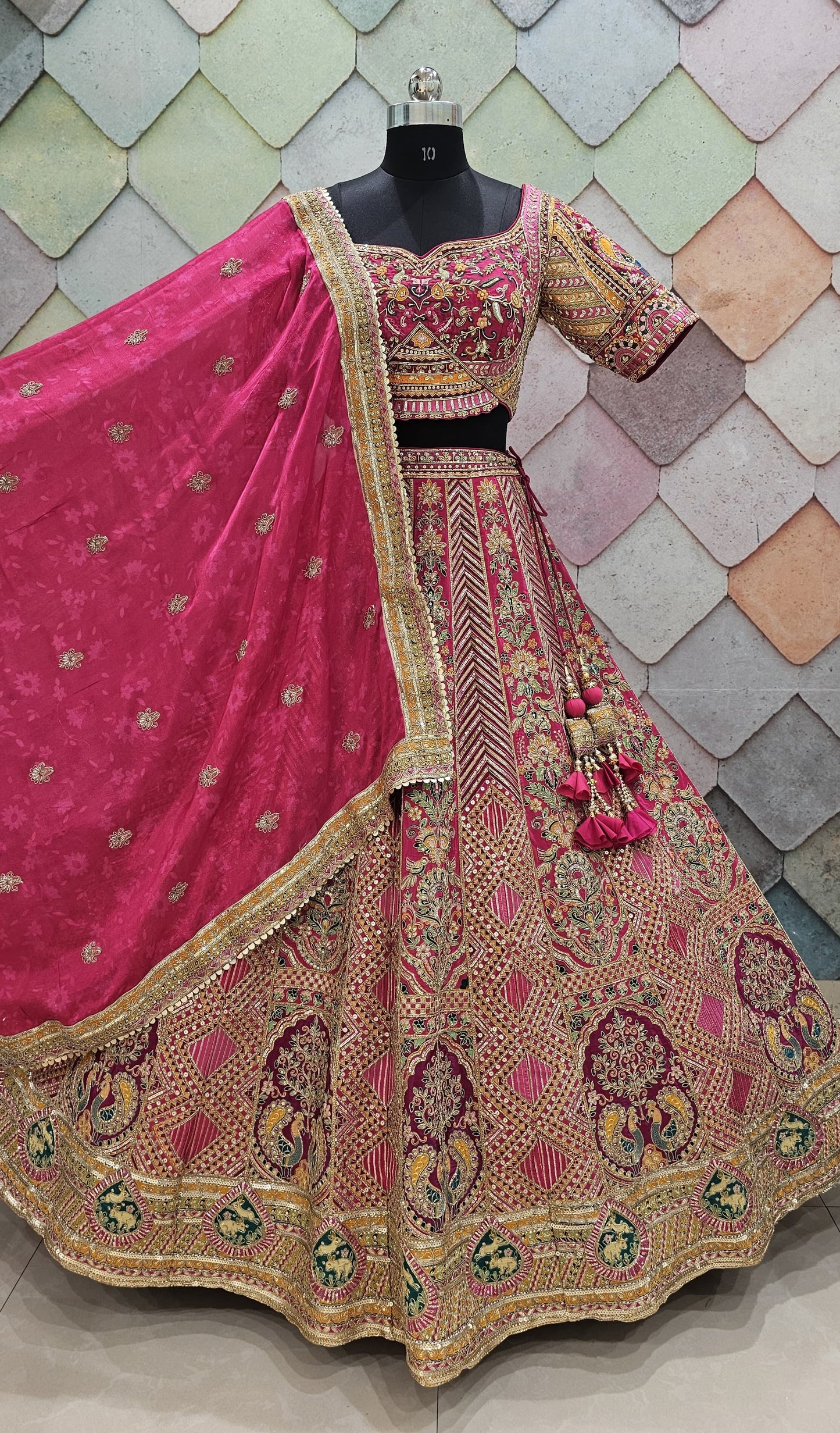 Awesome green peacock Crop top Lehengal