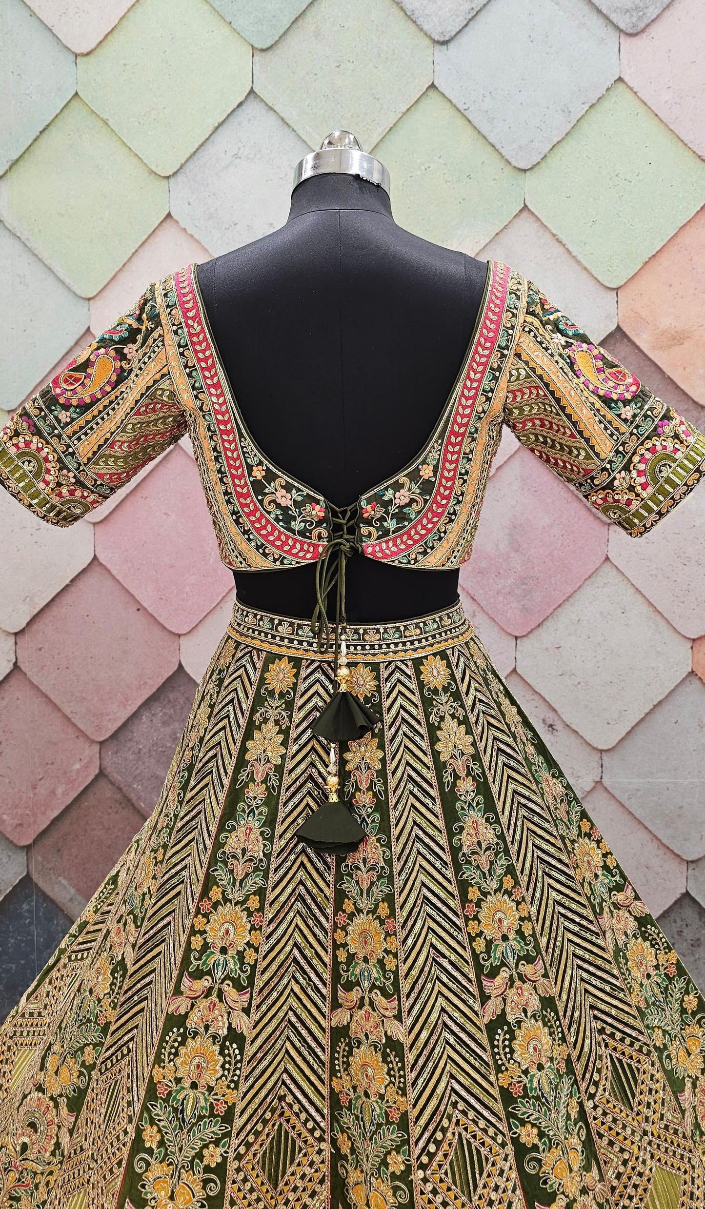 Awesome green peacock Crop top Lehengal