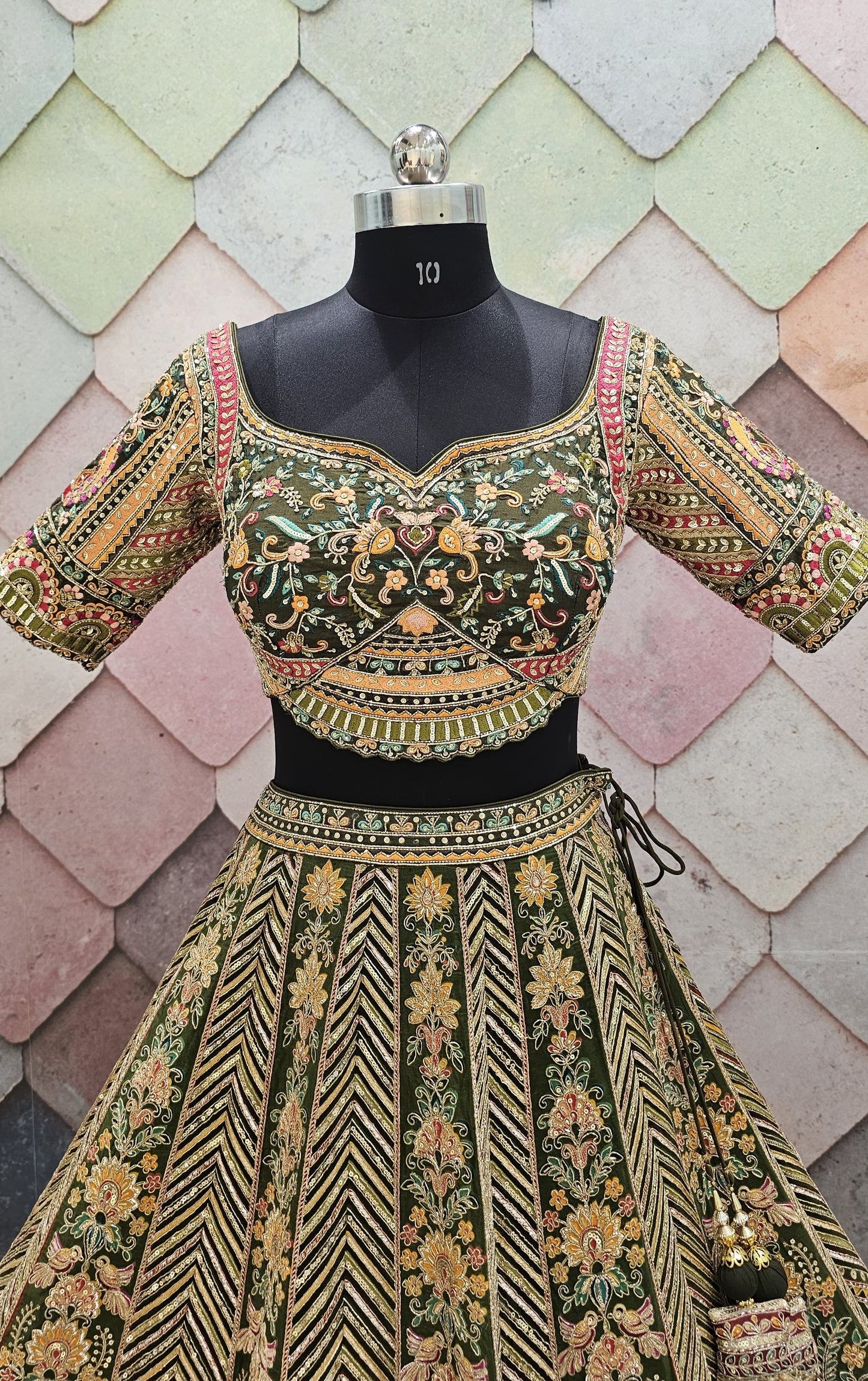 Awesome green peacock Crop top Lehengal