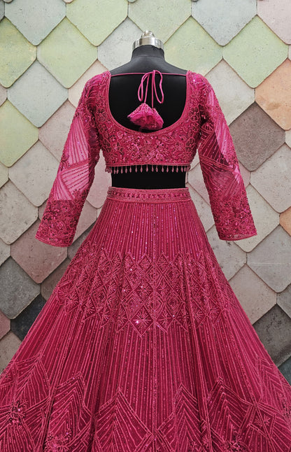 Majestic Cherry red on red monotone Crop top Lehenga