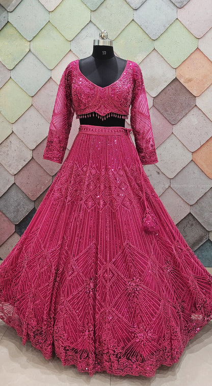 Majestic Cherry red on red monotone Crop top Lehenga