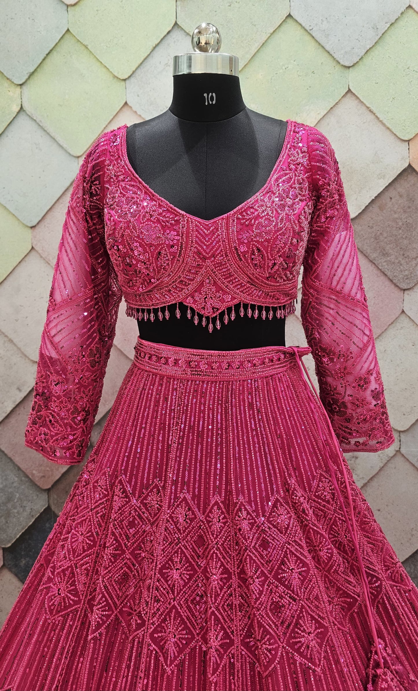 Majestic Cherry red on red monotone Crop top Lehenga