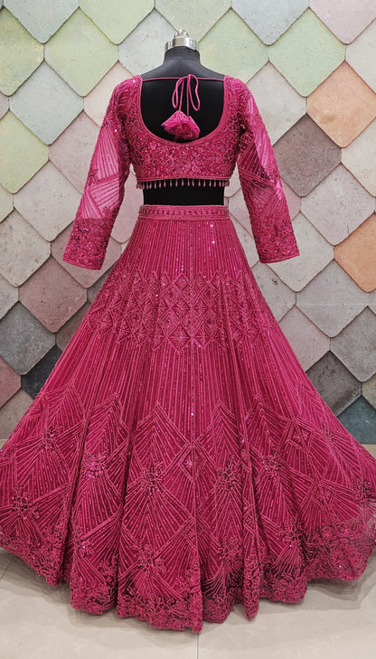 Majestic Cherry red on red monotone Crop top Lehenga