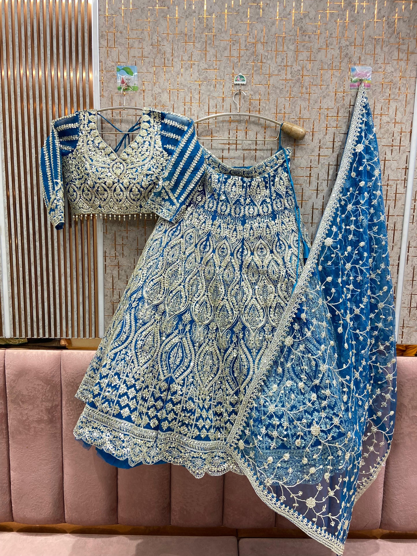 Embellished Hot pink Crop top Lehenga