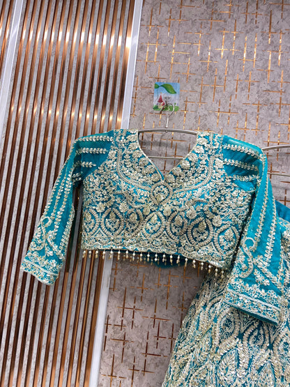 Embellished Hot pink Crop top Lehenga