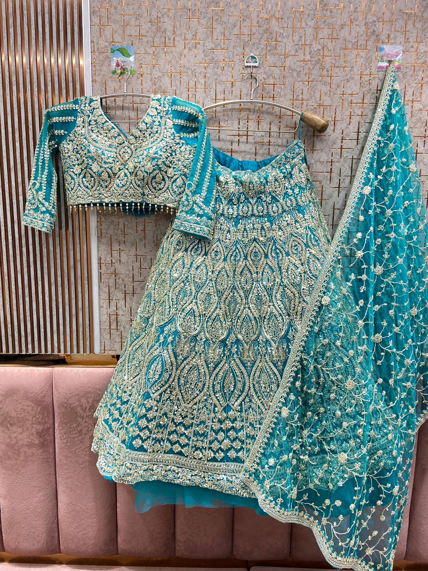 Embellished Hot pink Crop top Lehenga