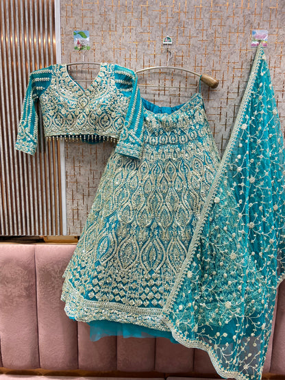 Embellished Hot pink Crop top Lehenga