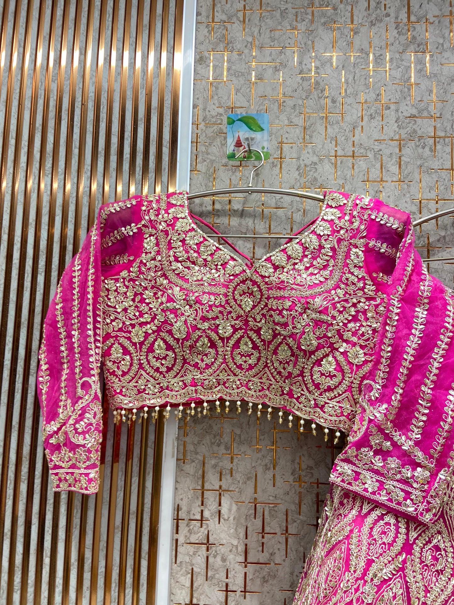 Embellished Hot pink Crop top Lehenga