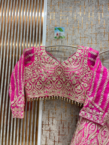Embellished Hot pink Crop top Lehenga
