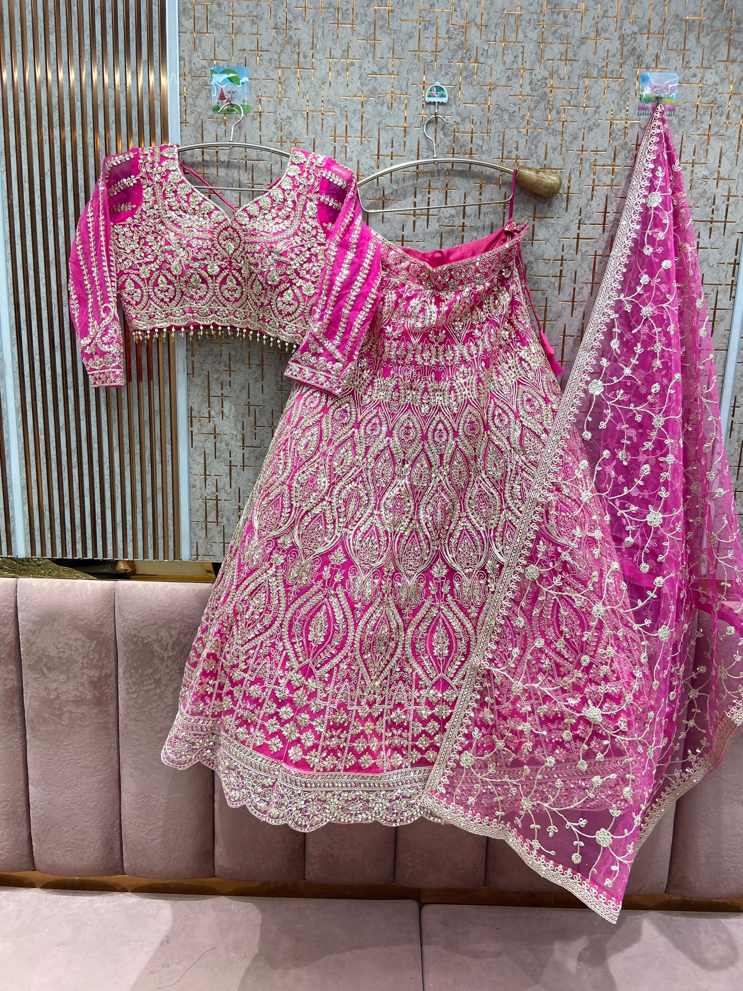 Embellished Hot pink Crop top Lehenga