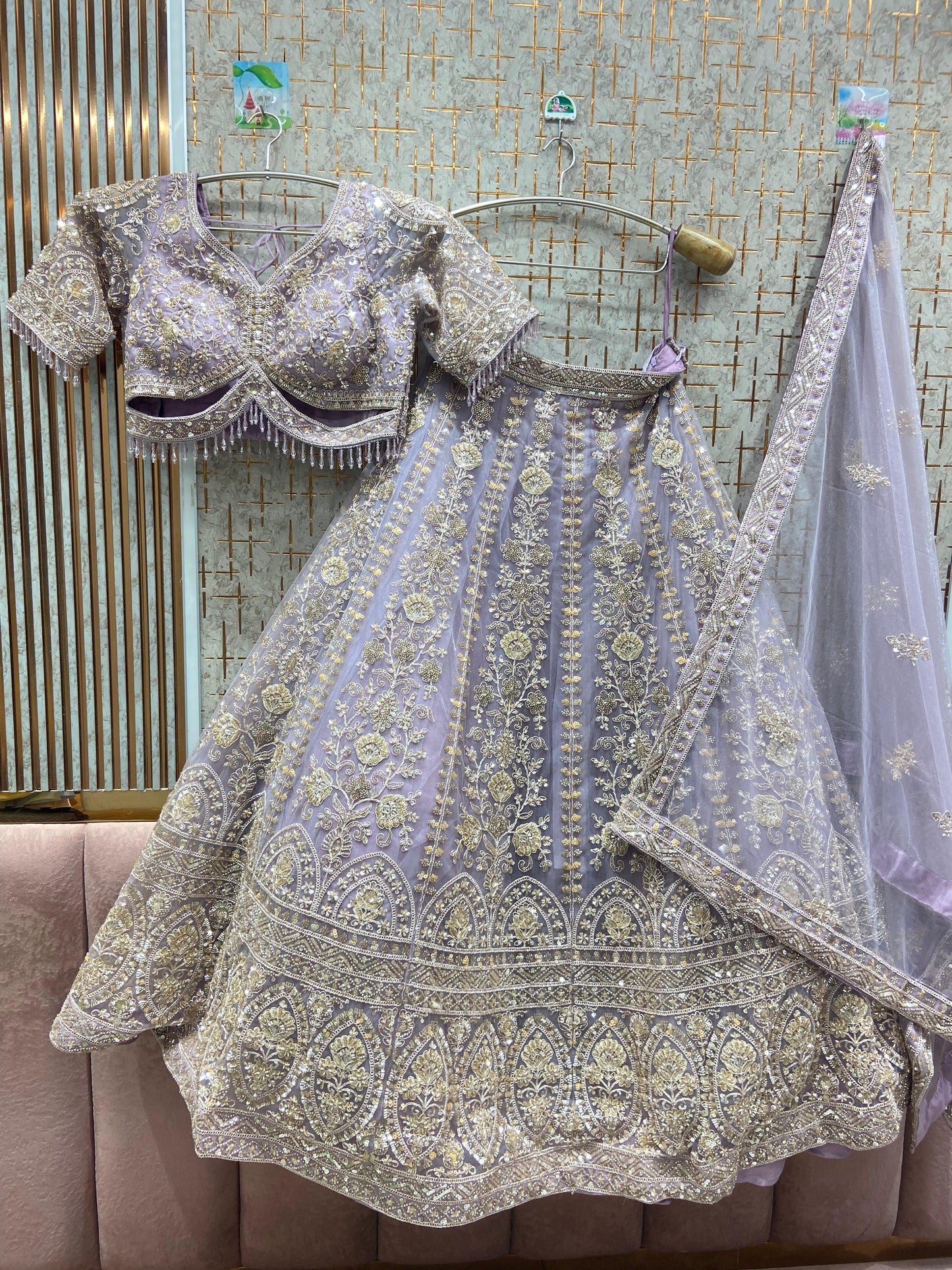 Engaging Lavender Crop top Lehenga