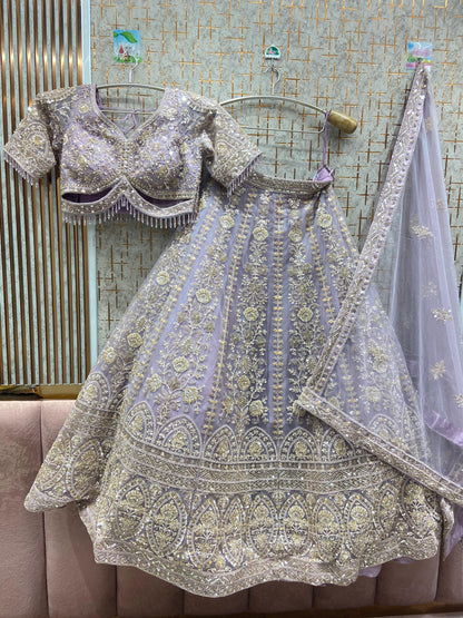 Engaging Lavender Crop top Lehenga