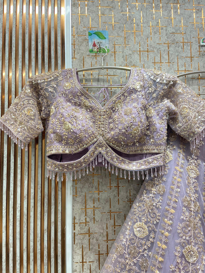 Engaging Lavender Crop top Lehenga
