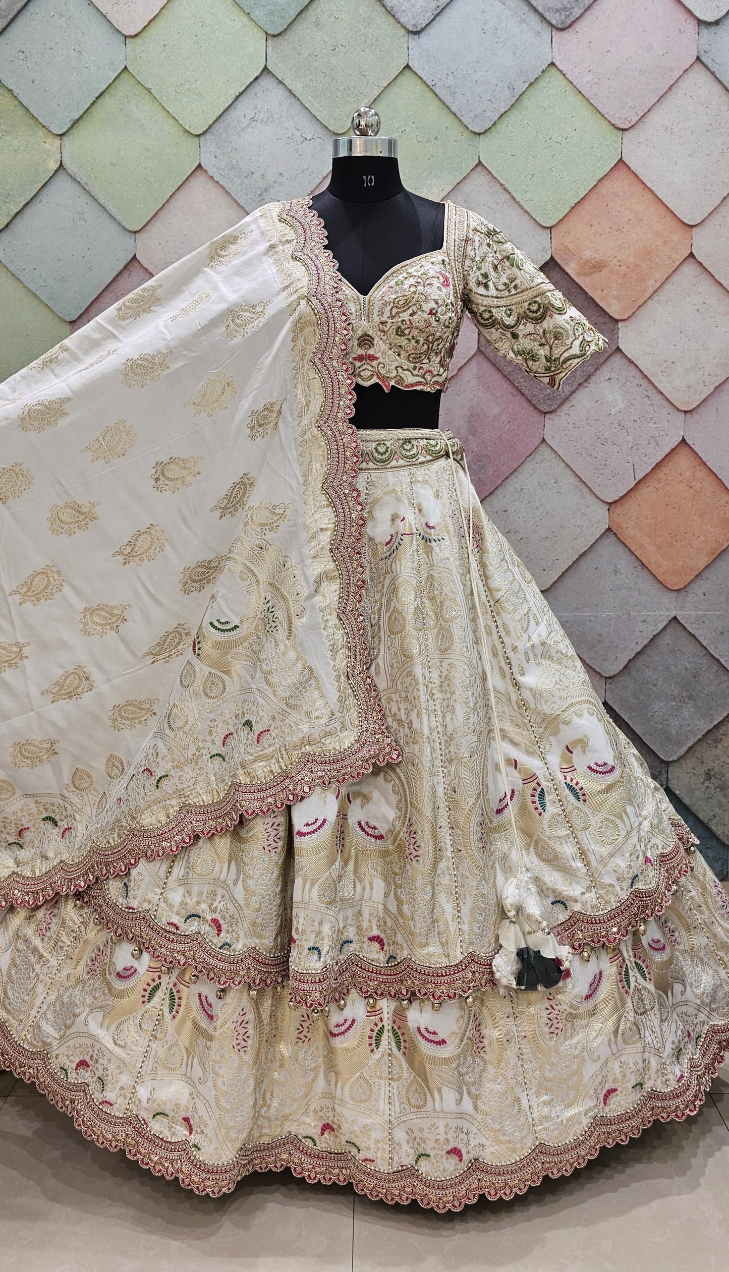Lavishing Golden pink peacock Crop top Lehenga