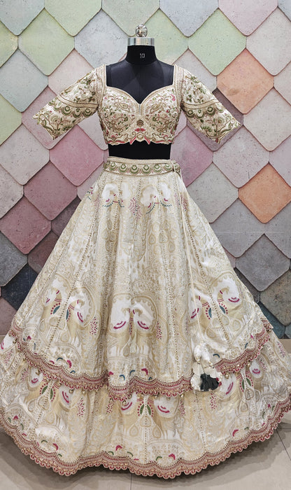 Lavishing Golden pink peacock Crop top Lehenga