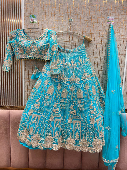 Pretty Sky blue Crop top Lehenga