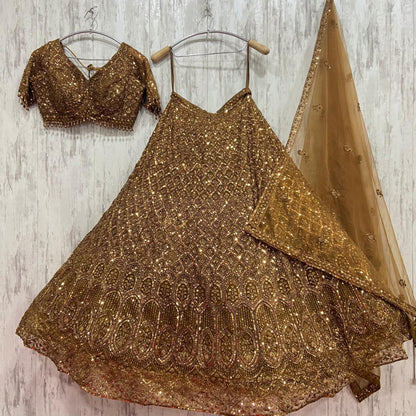 Beautiful golden on golden monotone crop Lehenga