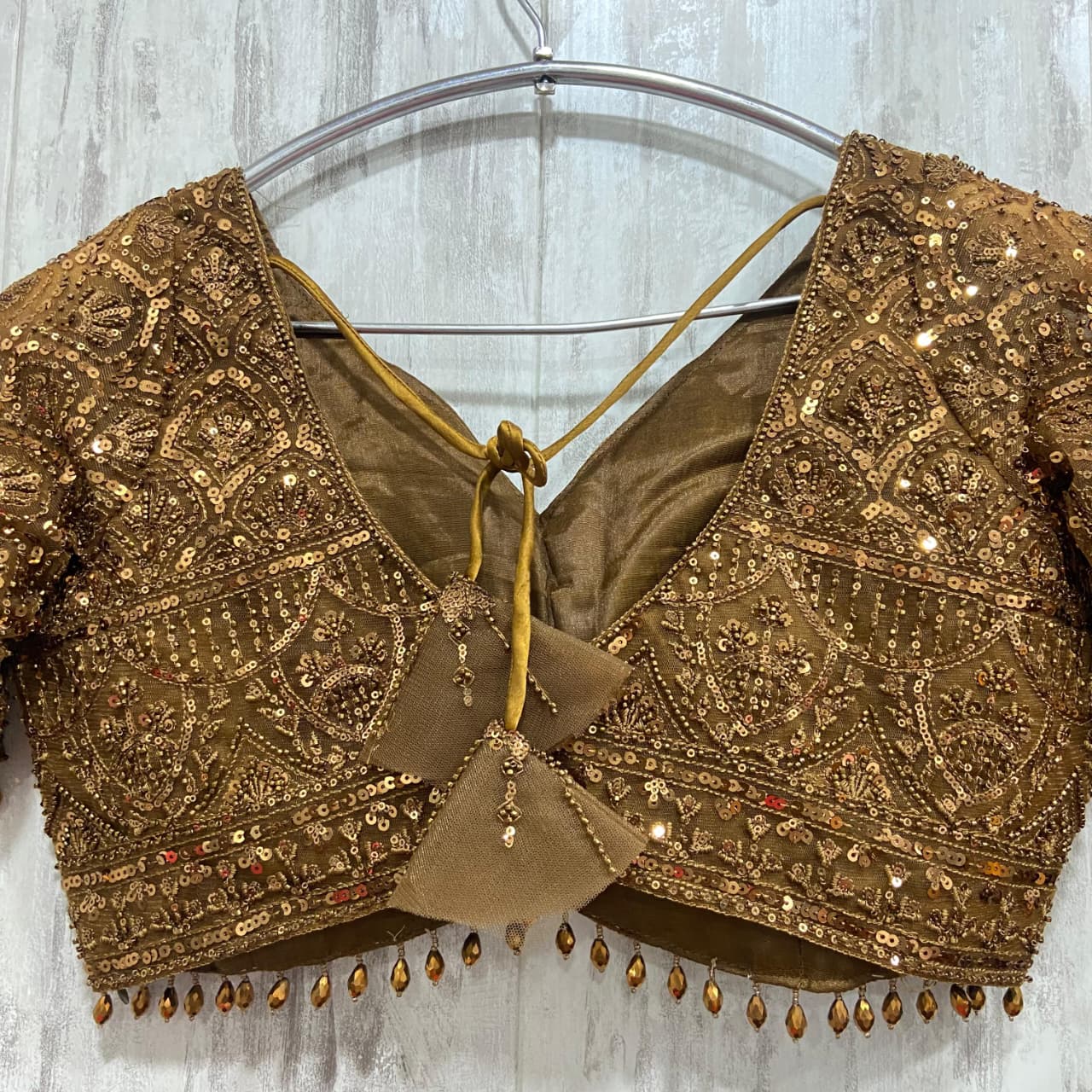 Beautiful golden on golden monotone crop Lehenga