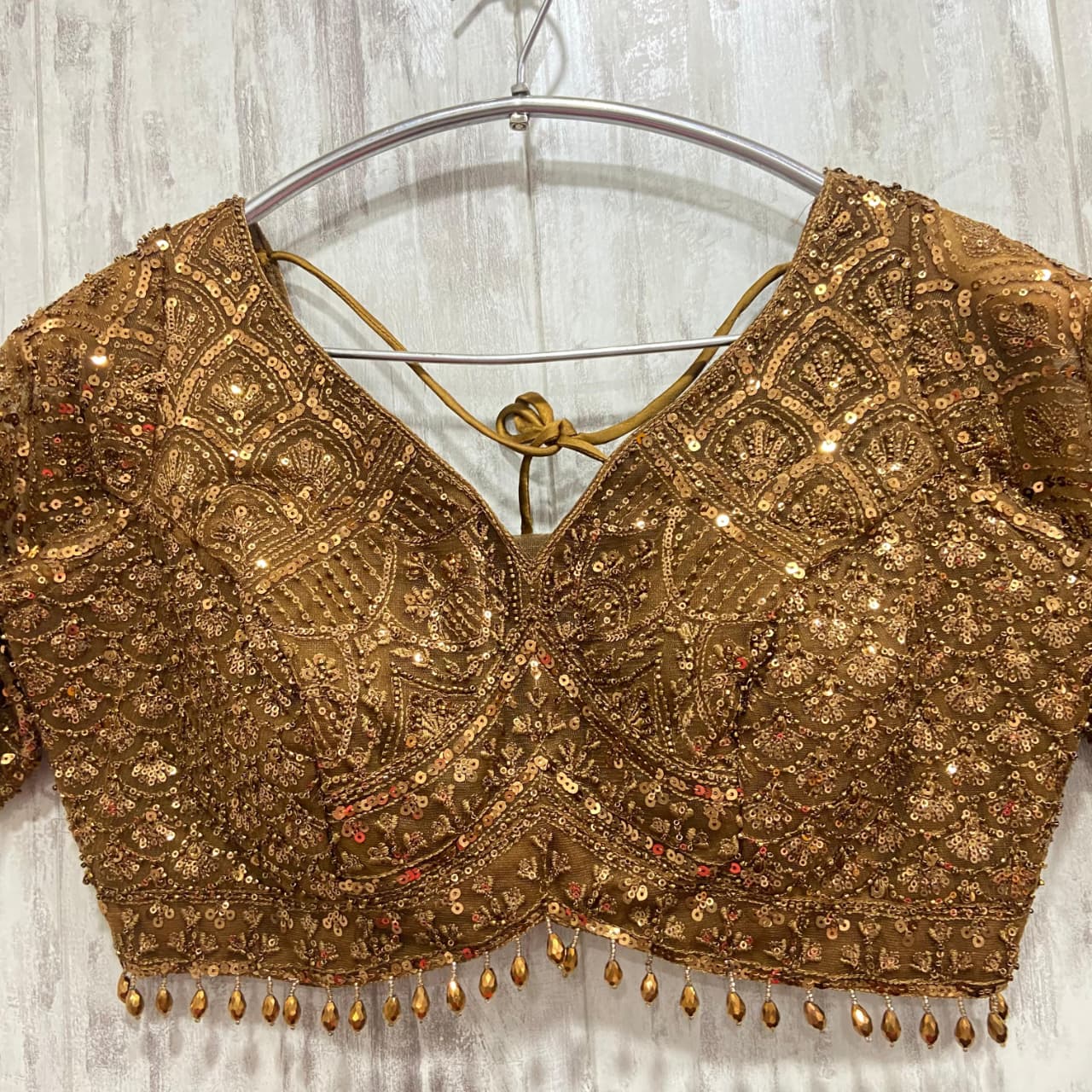 Beautiful golden on golden monotone crop Lehenga