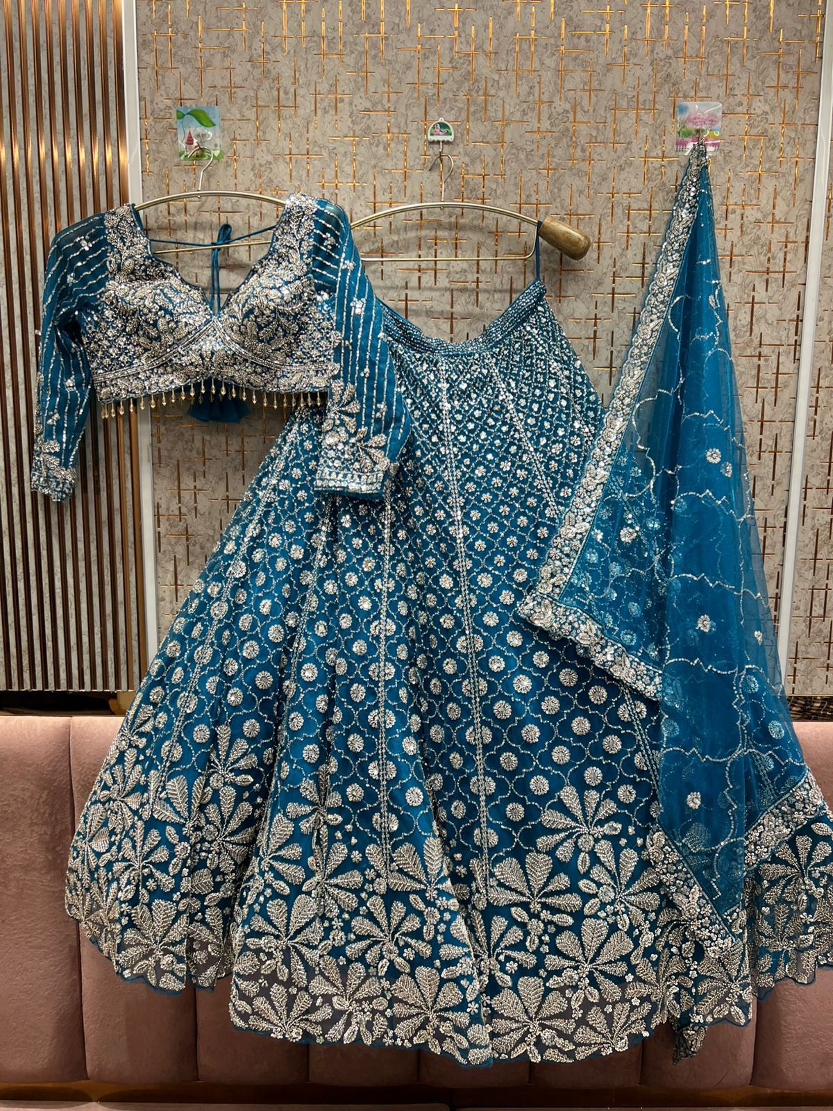 Khoobsurat Sky blue Crop top Lehenga