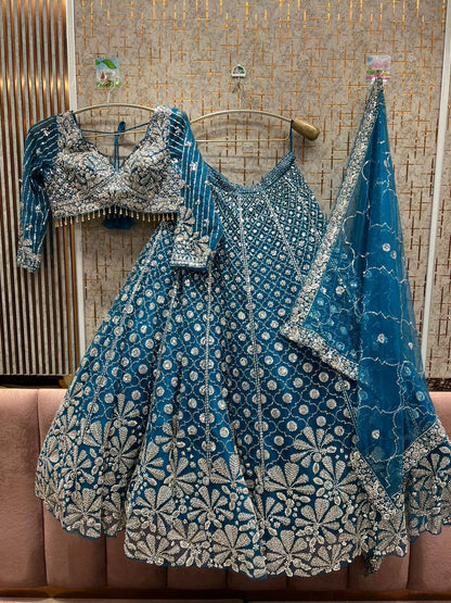 Khoobsurat Sky blue Crop top Lehenga