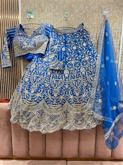 Majestic Sky blue Crop top Lehenga