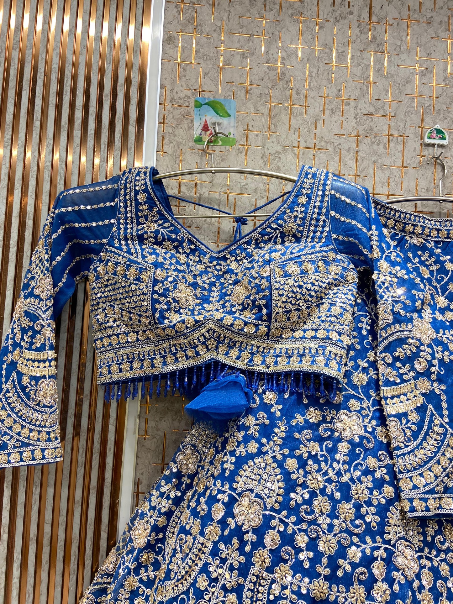 Majestic Sky blue Crop top Lehenga