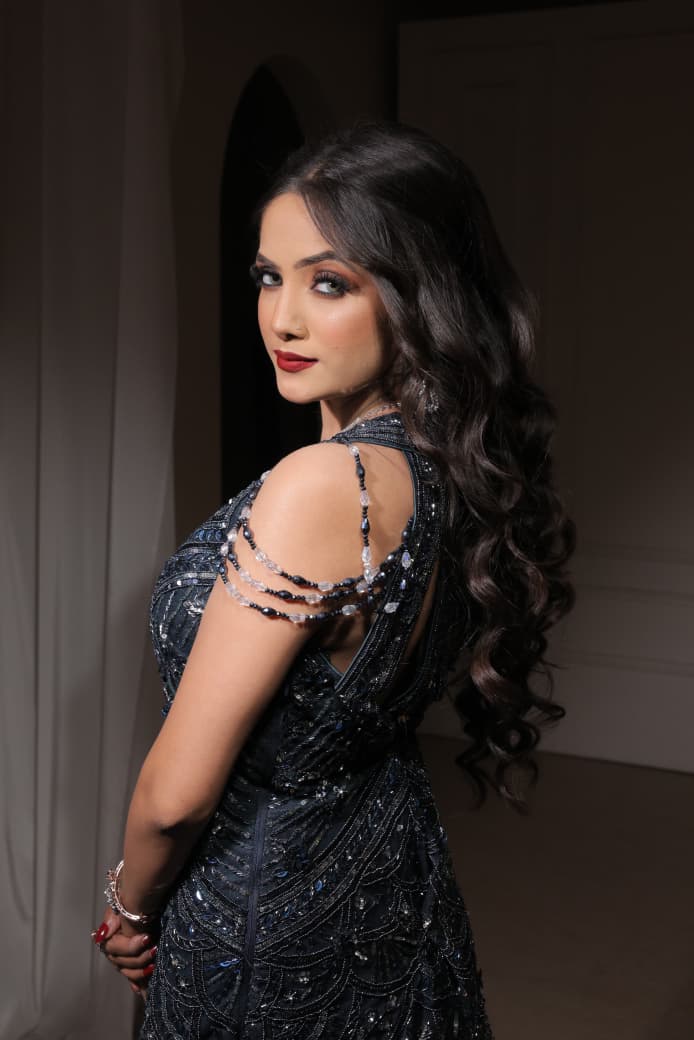 Majestic blue handwork Fish cut Sequins Gown