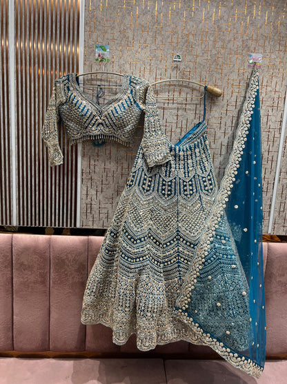 Good looking Sky blue Crop top Lehenga