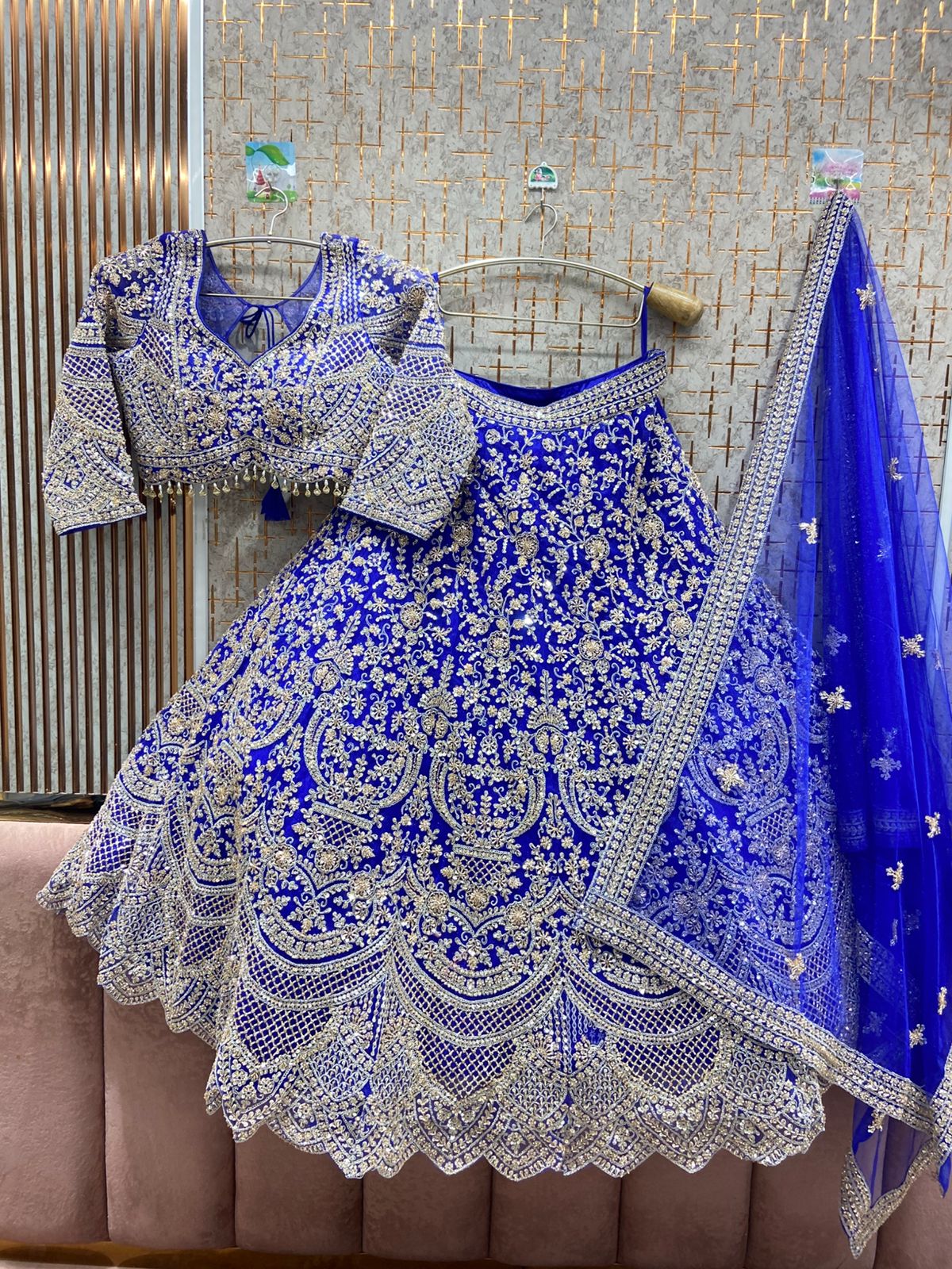 Majestic Sky blue Crop top Lehenga