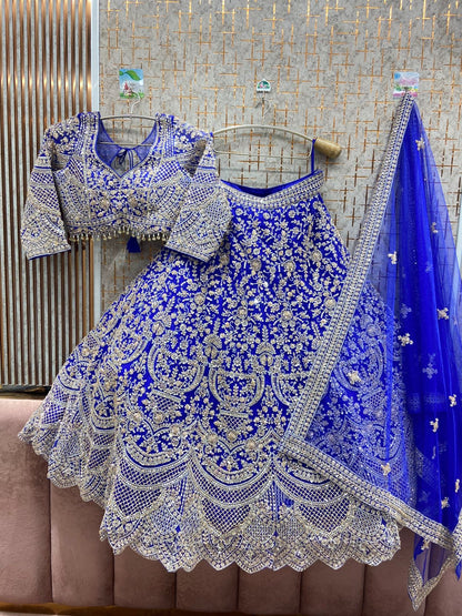 Majestic Sky blue Crop top Lehenga