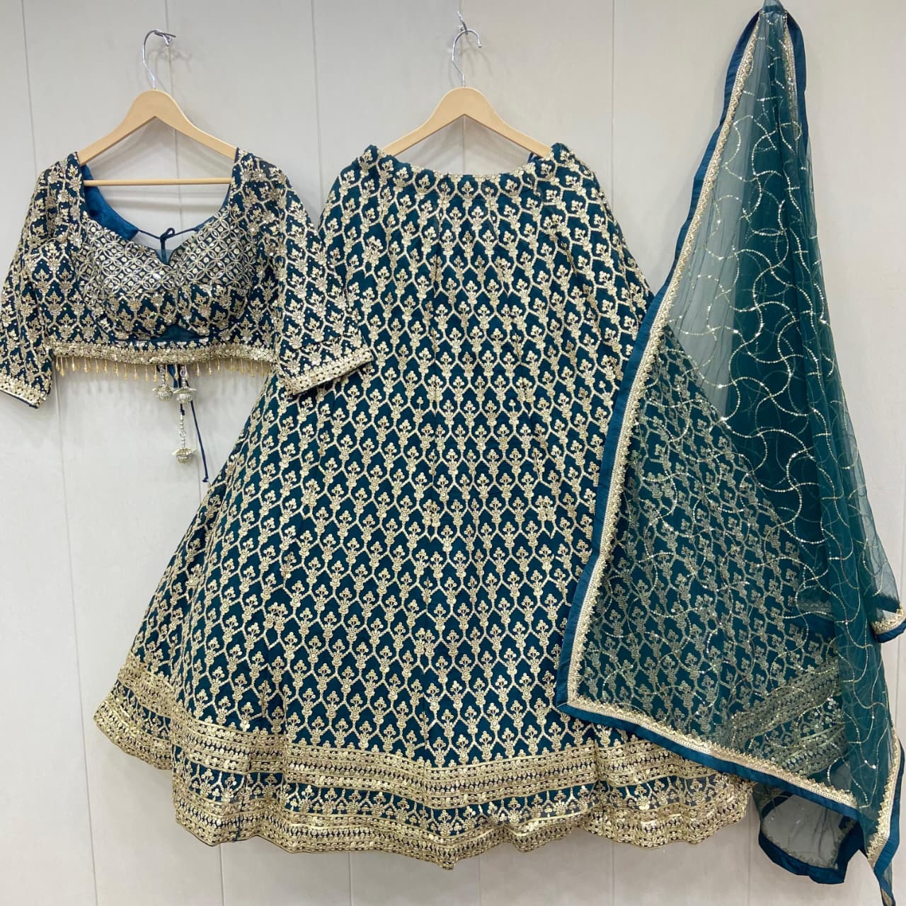 Majestic Dark green crop top Lehenga