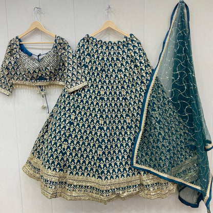 Majestic Dark green crop top Lehenga