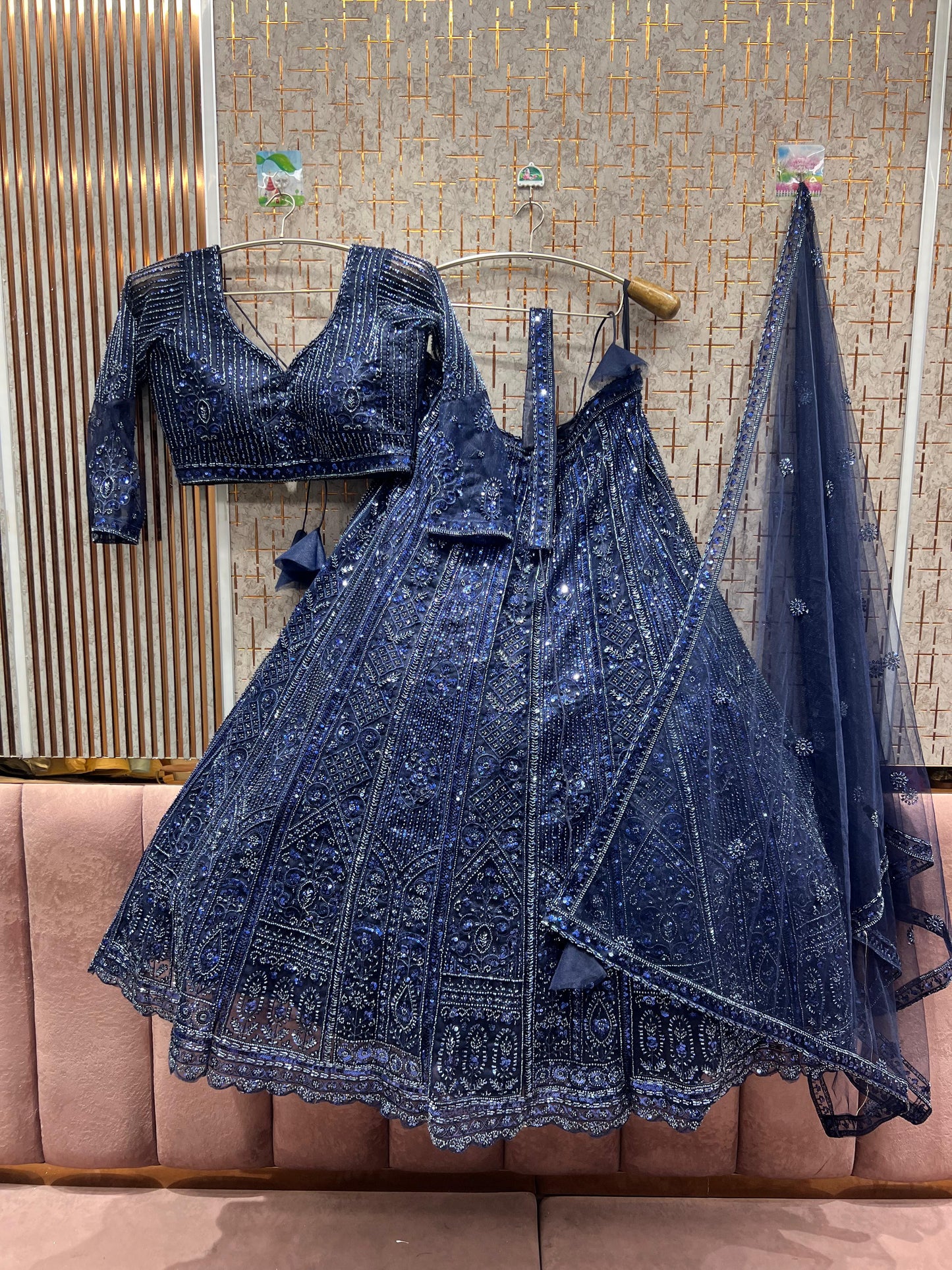 Astonishing Navy blue monotone crop top Lehenga