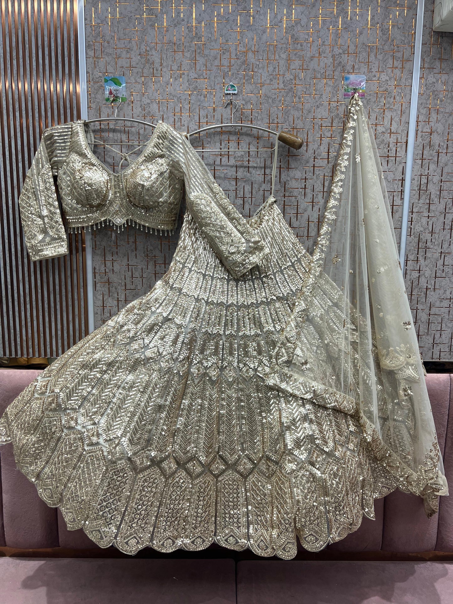 Attractive golden on golden Monotone crop top Lehenga