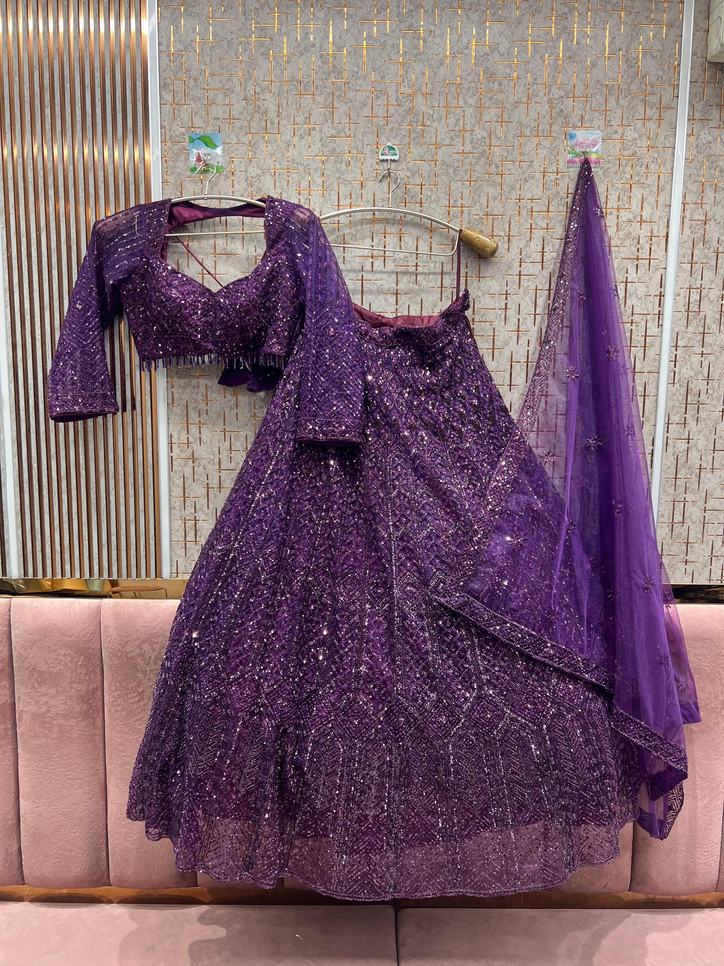 Astonishing Navy blue monotone crop top Lehenga