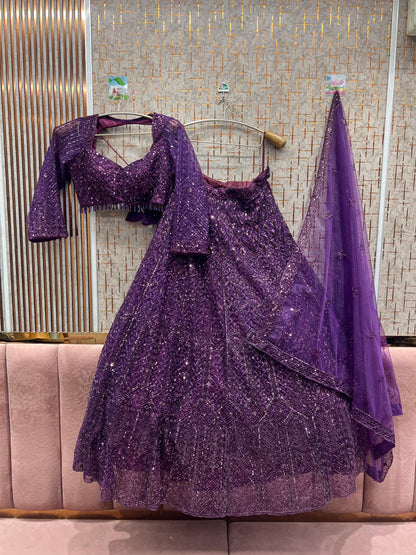 Astonishing Navy blue monotone crop top Lehenga