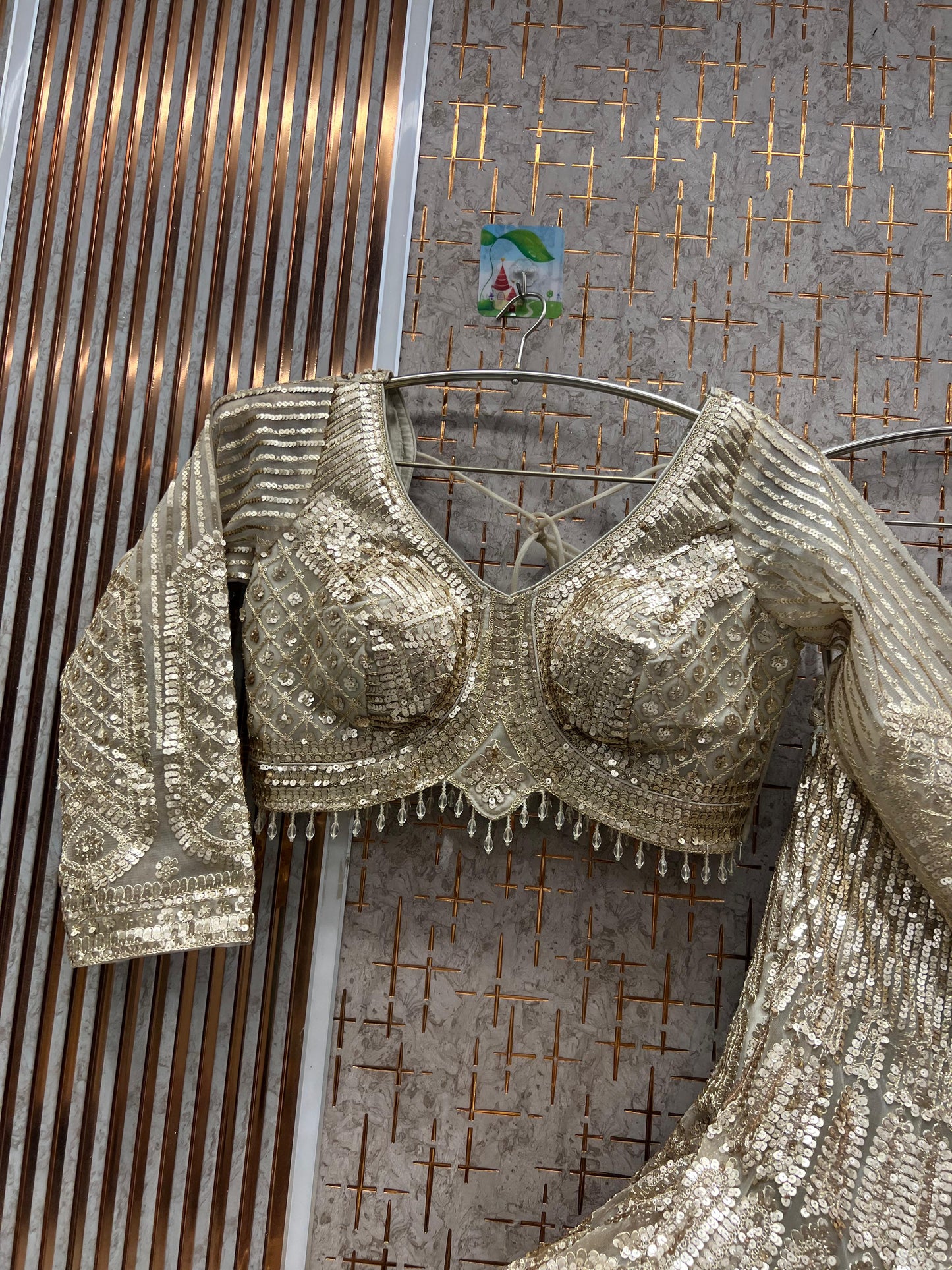 Attractive golden on golden Monotone crop top Lehenga