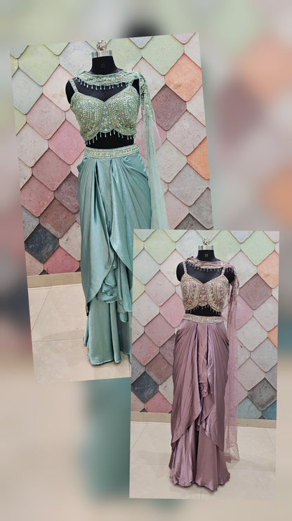 Pretty pink Drape Hand work drape Saree Lehenga