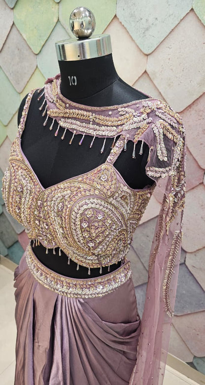 Pretty pink Drape Hand work drape Saree Lehenga