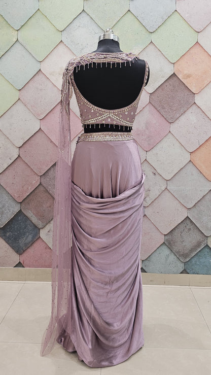 Pretty pink Drape Hand work drape Saree Lehenga