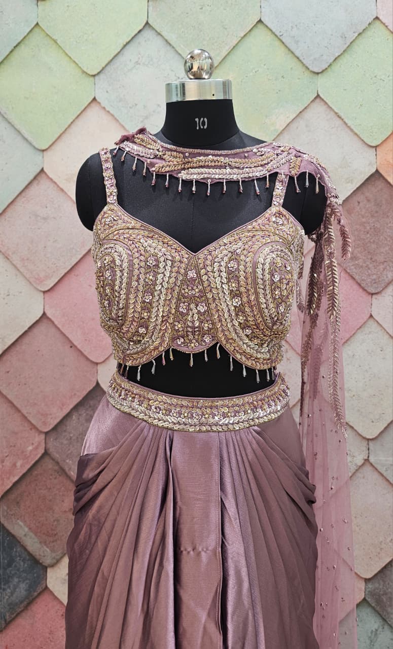 Pretty pink Drape Hand work drape Saree Lehenga