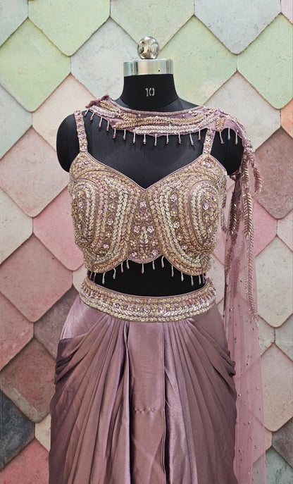 Pretty pink Drape Hand work drape Saree Lehenga