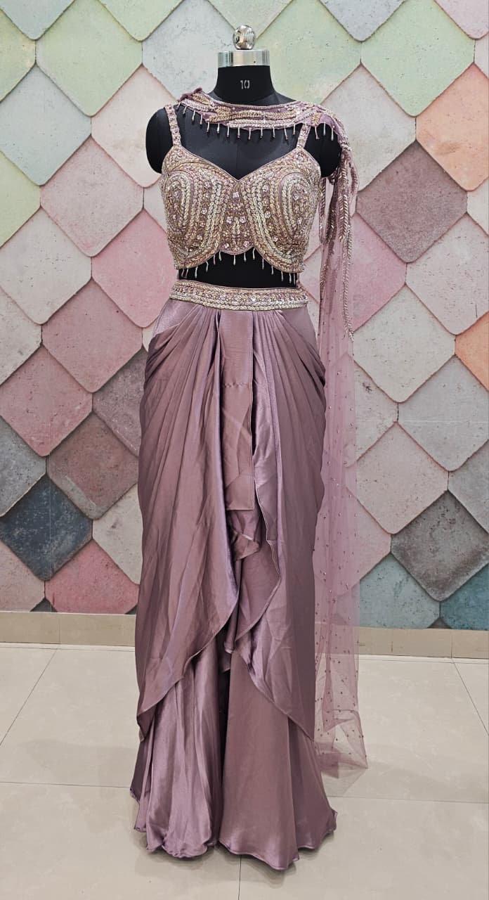Pretty pink Drape Hand work drape Saree Lehenga