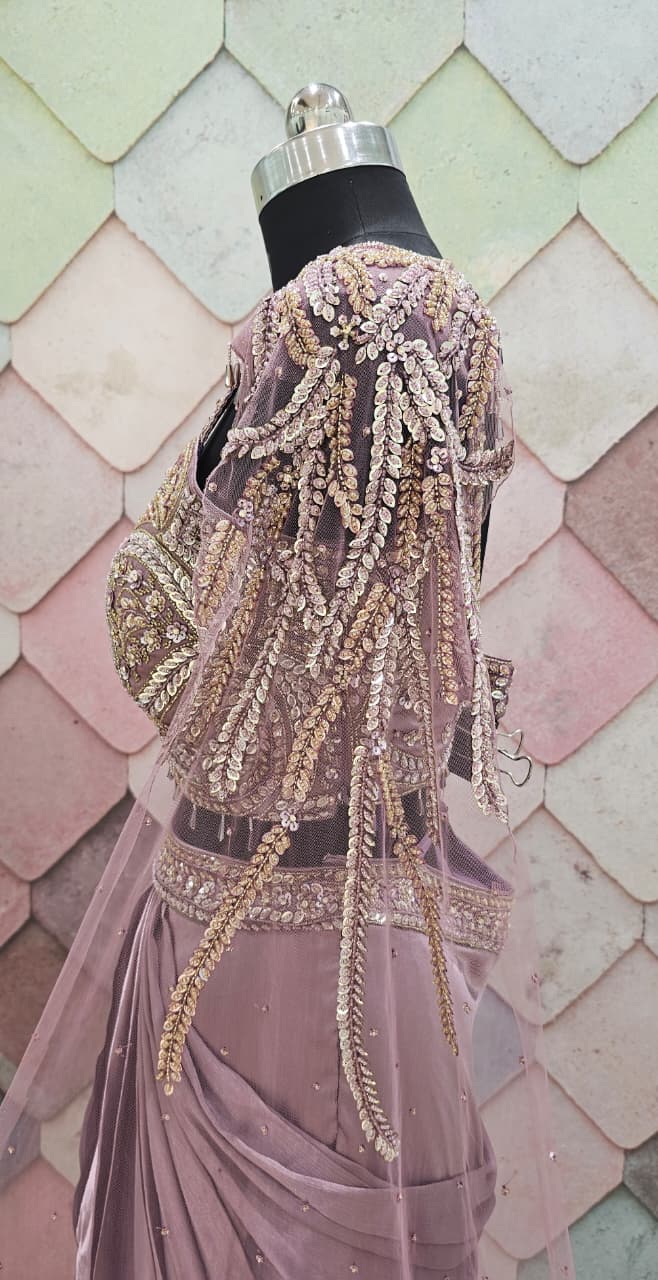 Pretty pink Drape Hand work drape Saree Lehenga