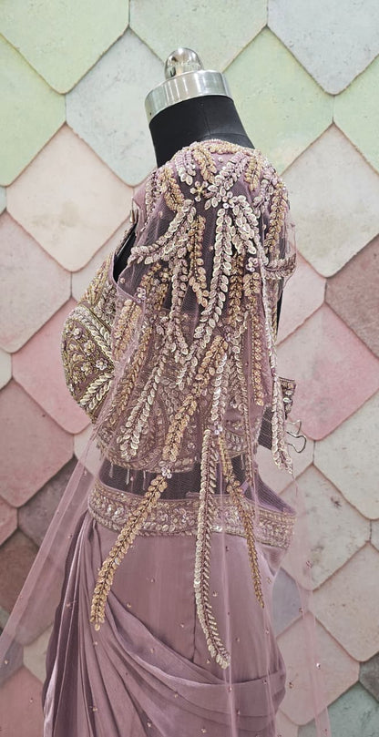 Pretty pink Drape Hand work drape Saree Lehenga